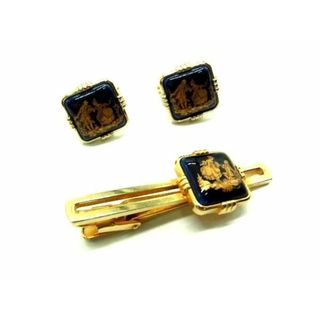 ■美品■ LIMOGES CASTEL リモージュキャッスル カフス カフリンクス タイピン アクセサリー ゴールド系×ネイビー系 DF0571(その他)