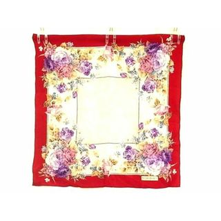 イヴサンローラン(Yves Saint Laurent)の■美品■ YVESSAINTLAURENT イヴサンローラン シルク100% フラワー スカーフ レディース レッド系×マルチカラー DF8667(その他)