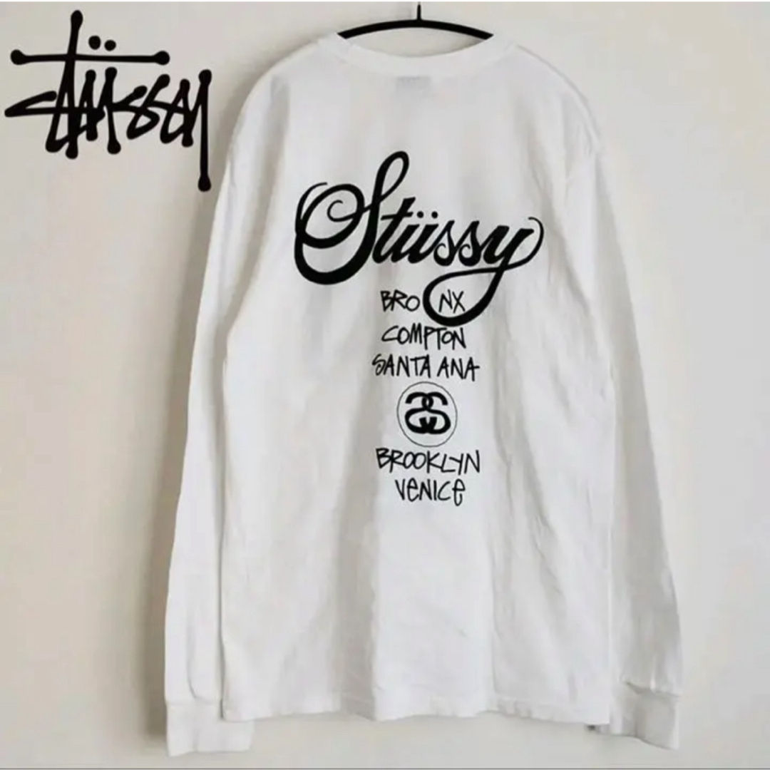 STUSSY - STUSSY ワールドツアー 長袖 ホワイト ロンT メンズ L STUSSY - STUSSY ワールドツアー 長袖 ホワイト ロンT メンズ L