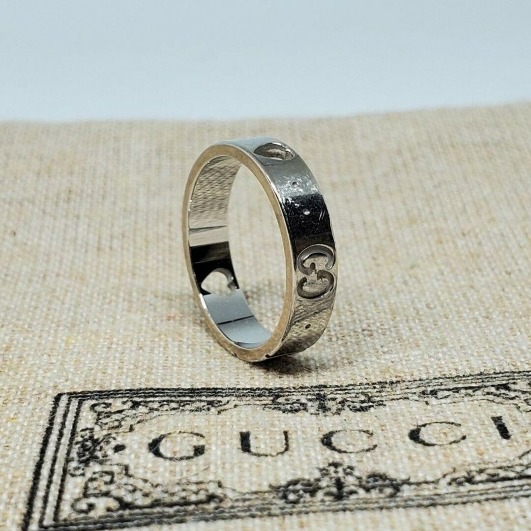 廃盤品】GUCCI ホワイトゴールドアイコン ハートリングK18Au750 廃盤品】GUCCI ホワイトゴールドアイコン ハートリングK18Au750