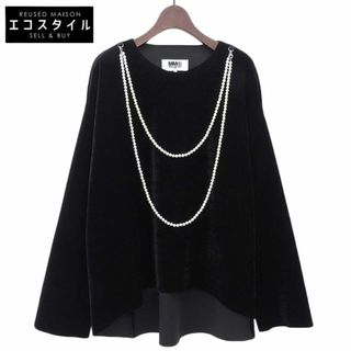 値下げ！新品未使用　MM⑥ エムエムシックス　パール付ベロア風トップス　ブラック MM6 - MM6 パール付き ベロア トップスの通販 by CYCLE HEARTS