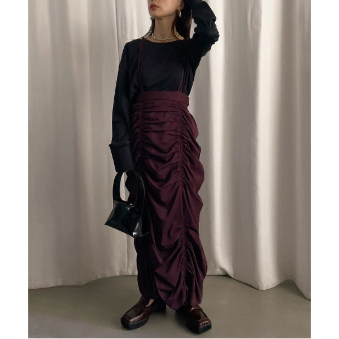 Ameri / VERTICAL GATHER SUSPENDER SKIRT Ameri / VERTICAL GATHER SUSPENDER SKIRT