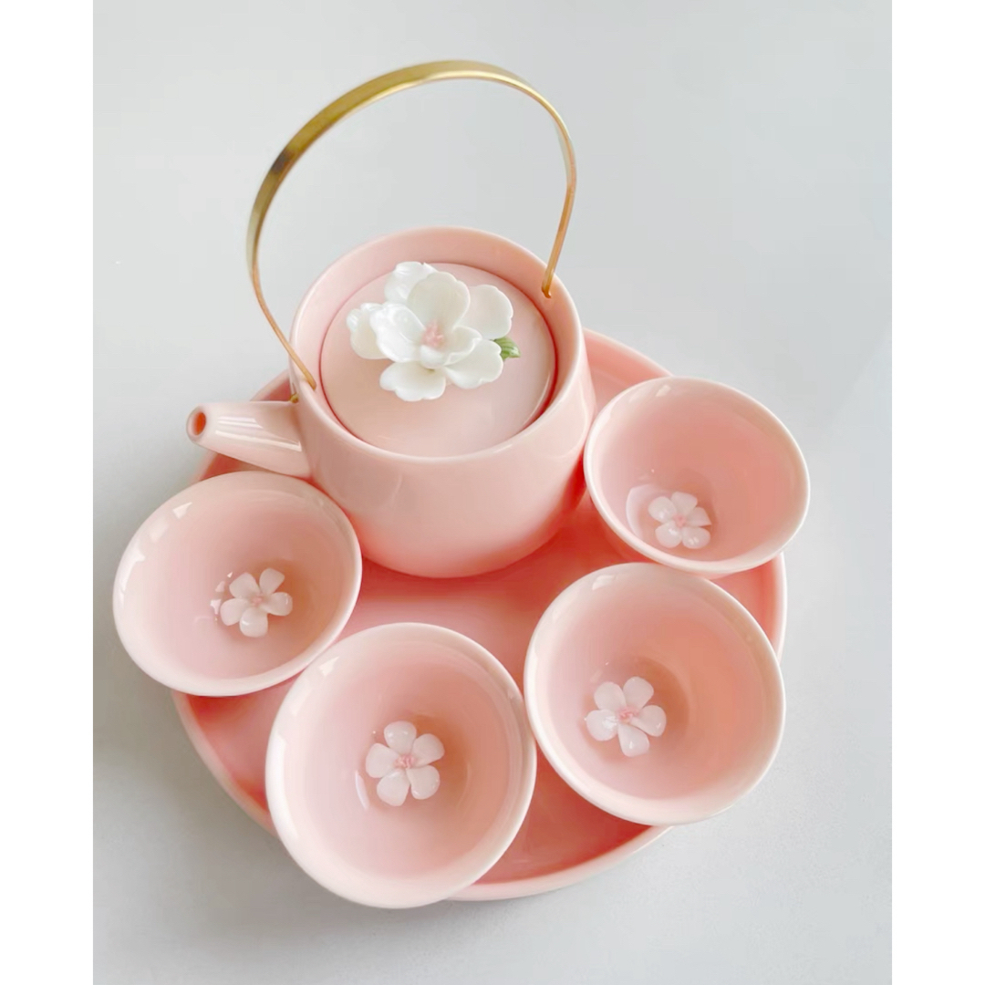 4客茶器揃 茶器セット お茶 立体の花 陶器 湯呑み 急須茶器 4客茶器揃 茶器セット お茶 立体の花 陶器 湯呑み 急須茶器