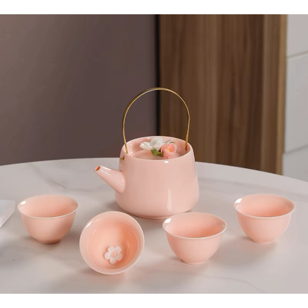 4客茶器揃 茶器セット お茶 立体の花 陶器 湯呑み 急須茶器 4客茶器揃 茶器セット お茶 立体の花 陶器 湯呑み 急須茶器