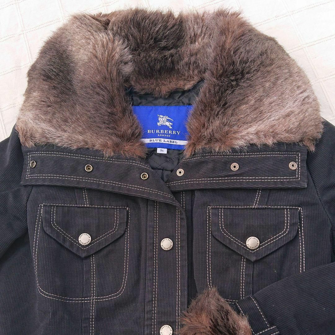 36 BURBERRY BLUE LABEL フェイクファーの綿コート