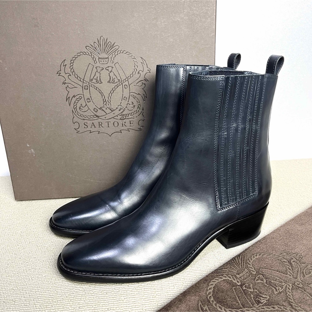 36 SARTORE サイドゴア ショートブーツ ネイビー 23 サルトル 36 SARTORE サイドゴア ショートブーツ ネイビー 23 サルトル