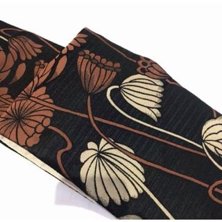 【新品未使用】大好評！ おりびと 半幅帯 オシャレ帯 日本製 個性派 蓮の花 黒(帯)