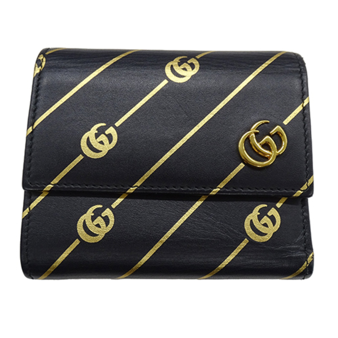 美品】GUCCI グッチ 三つ折り財布 マーモント レザー ブラウン 美品】GUCCI グッチ 三つ折り財布 マーモント レザー ブラウン