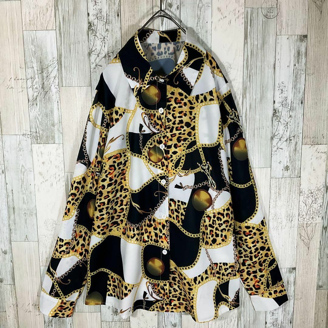 柄シャツ レディース 長袖 L 白 未使用 古着 総柄 スカーフ柄 柄シャツ レディース 長袖 L 白 未使用 古着 総柄 スカーフ柄