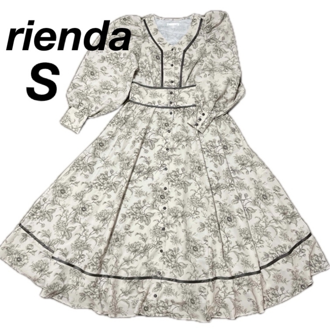 rienda(リエンダ)のリエンダ ロングワンピース 長袖 花柄パイピング フレアワンピース S 【美品】 レディースのスカート(ロングスカート)の商品写真