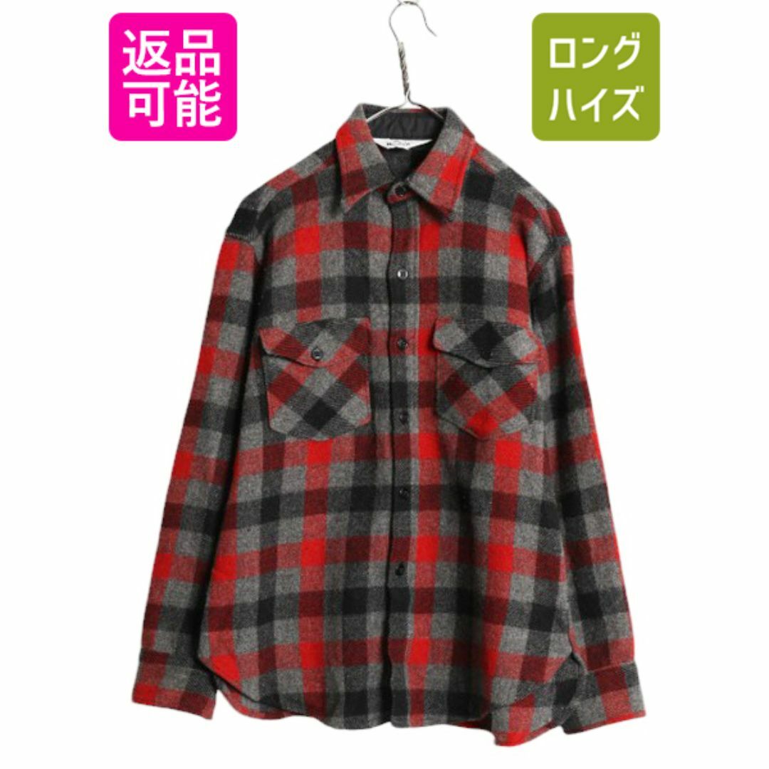 WOOLRICH - 70s USA製 ウールリッチ ブロック チェック 長袖 WOOLRICH - 70s USA製 ウールリッチ ブロック チェック 長袖