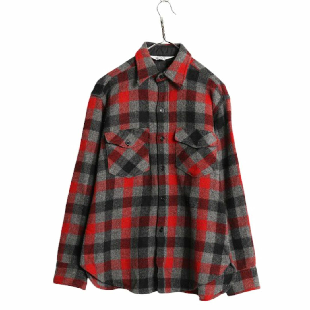 WOOLRICH - 70s USA製 ウールリッチ ブロック チェック 長袖 WOOLRICH - 70s USA製 ウールリッチ ブロック チェック 長袖