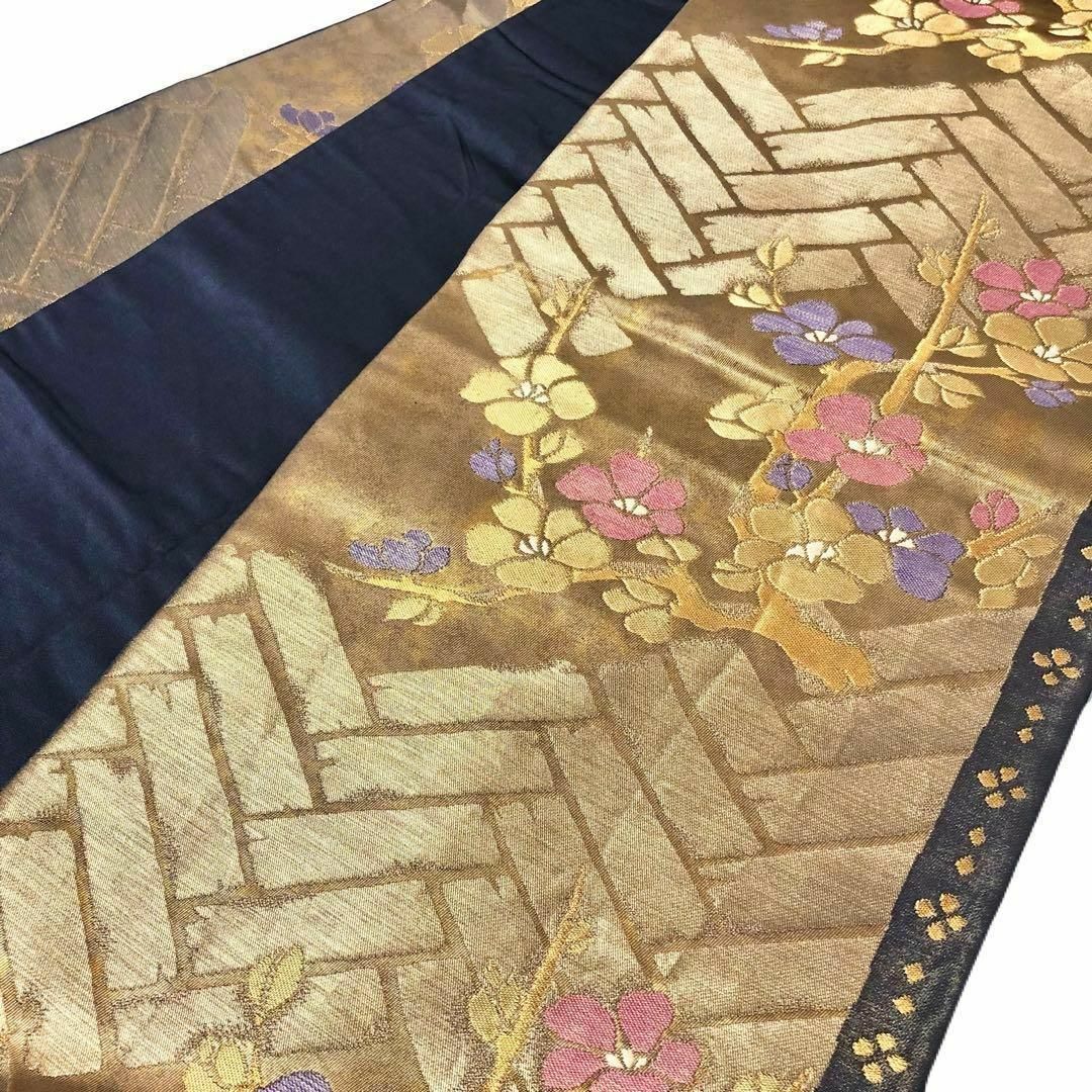 MO-3025 袋帯 檜垣模様に花柄 金糸 金色