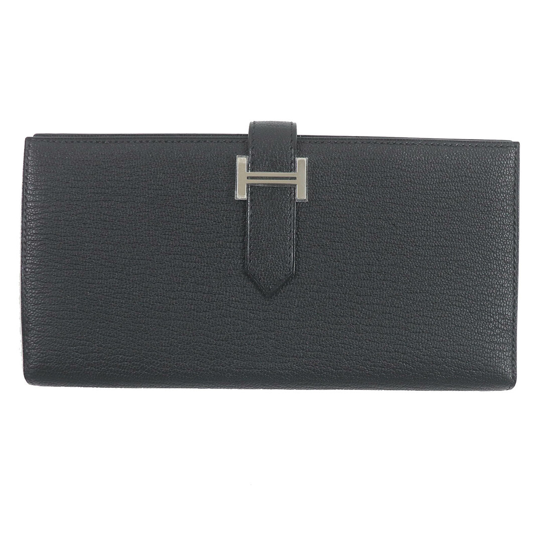 HERMES - 未使用品□HERMES エルメス べアンスフレ Hロゴシルバー金具 シェーブル レザーロングウォレット 長財布 ブラック B刻印 フランス製