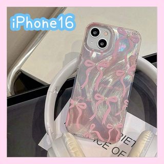 iPhone16 ケース　メタリック　リボン　韓国　可愛い　おしゃれ　ソフト(iPhoneケース)