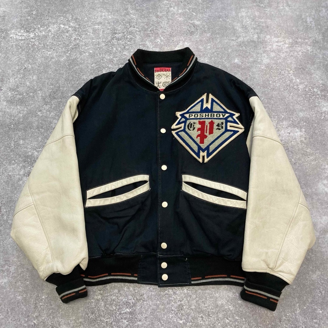 POSH BOY】 ポッシュボーイ スタジャン ワッペン刺繍 袖レザー 80s POSH BOY】 ポッシュボーイ スタジャン ワッペン刺繍 袖レザー 80s