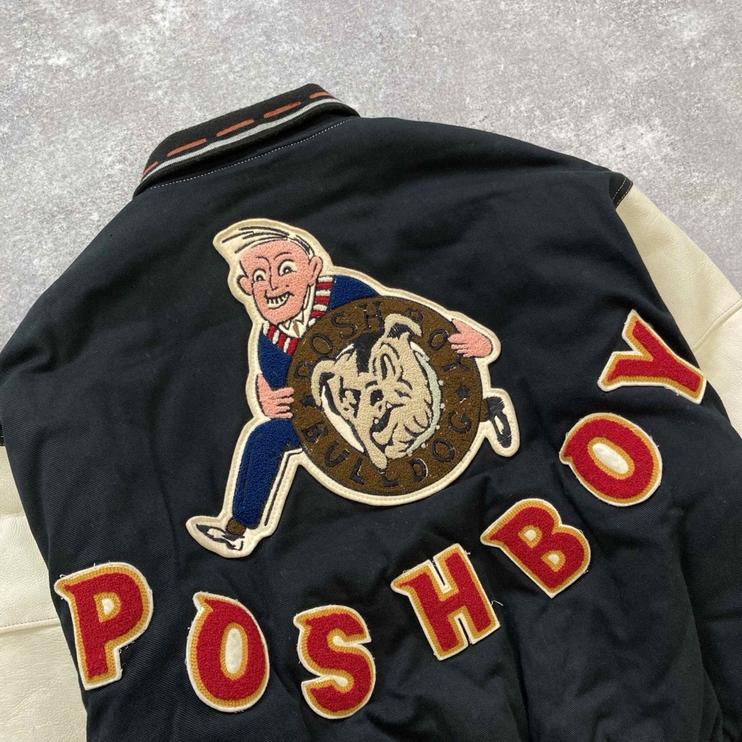 POSH BOY】 ポッシュボーイ スタジャン ワッペン刺繍 袖レザー 80s POSH BOY】 ポッシュボーイ スタジャン ワッペン刺繍 袖レザー 80s