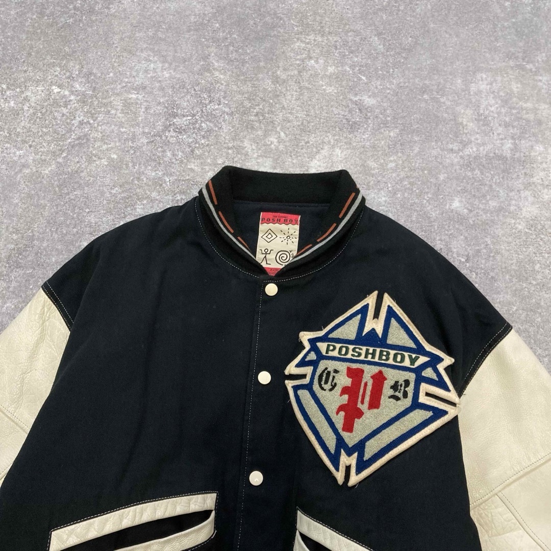 POSH BOY】 ポッシュボーイ スタジャン ワッペン刺繍 袖レザー 80s POSH BOY】 ポッシュボーイ スタジャン ワッペン刺繍 袖レザー 80s