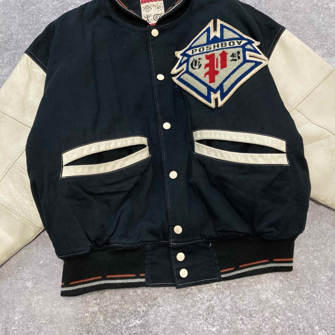 POSH BOY】 ポッシュボーイ スタジャン ワッペン刺繍 袖レザー 80s POSH BOY】 ポッシュボーイ スタジャン ワッペン刺繍 袖レザー 80s