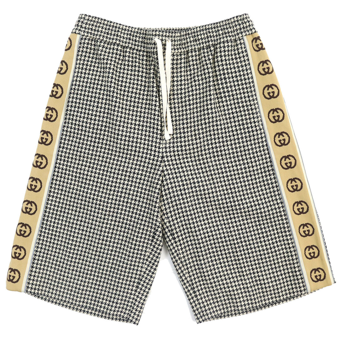 GUCCI - 未使用品△GUCCI グッチ 2020年製 604045 コットン ウール GGロゴ 千鳥格子柄 ハウンドトゥース ジャガードパンツ ハーフパンツ ショートパンツ ブラウン キャメル 46 イタリア製 正規品 メンズ オススメ◎ 定価148,500円