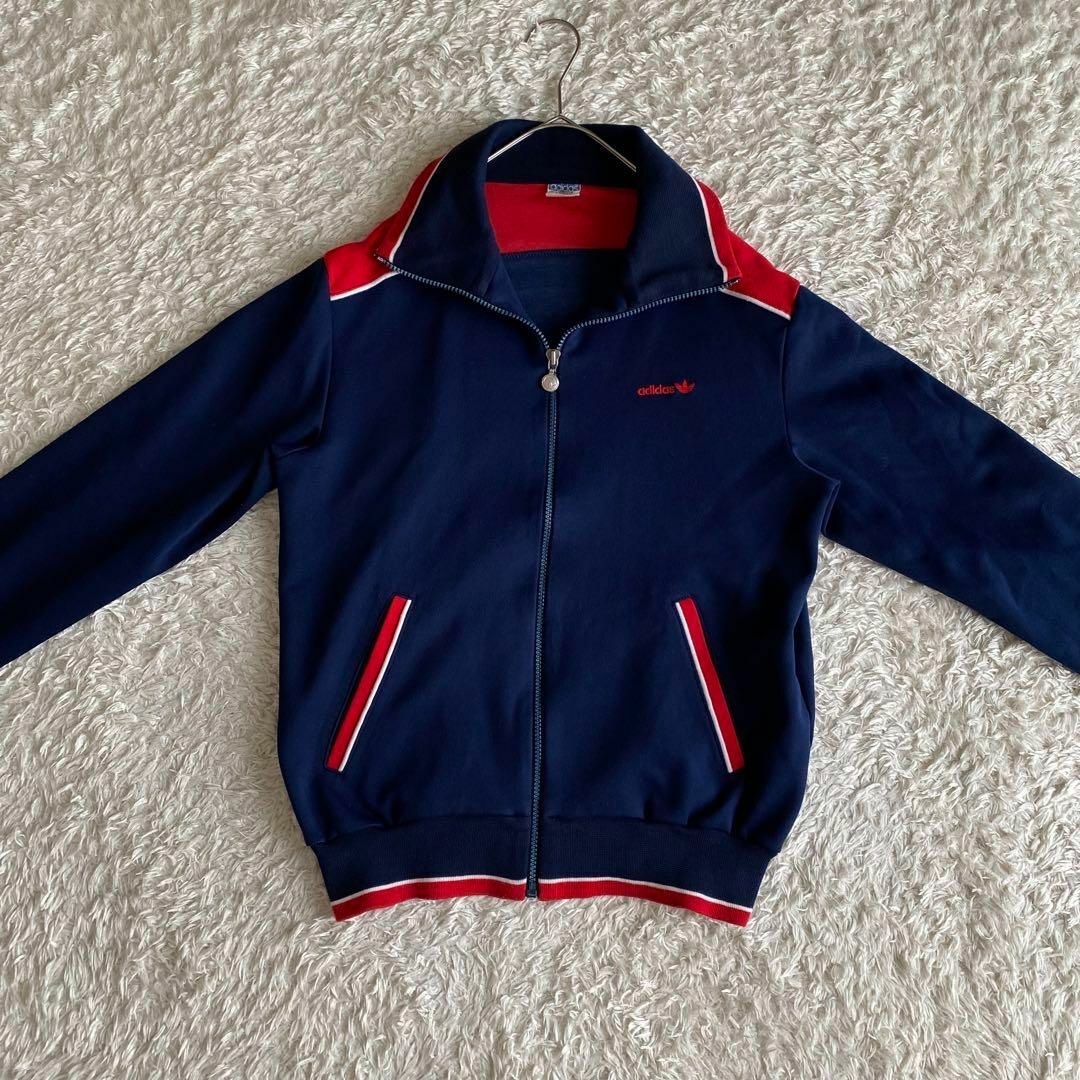 ☆70〜80s adidas デサント社製 西ドイツ トラックジャケット 紺 L ☆70〜80s adidas デサント社製 西ドイツ トラックジャケット 紺 L