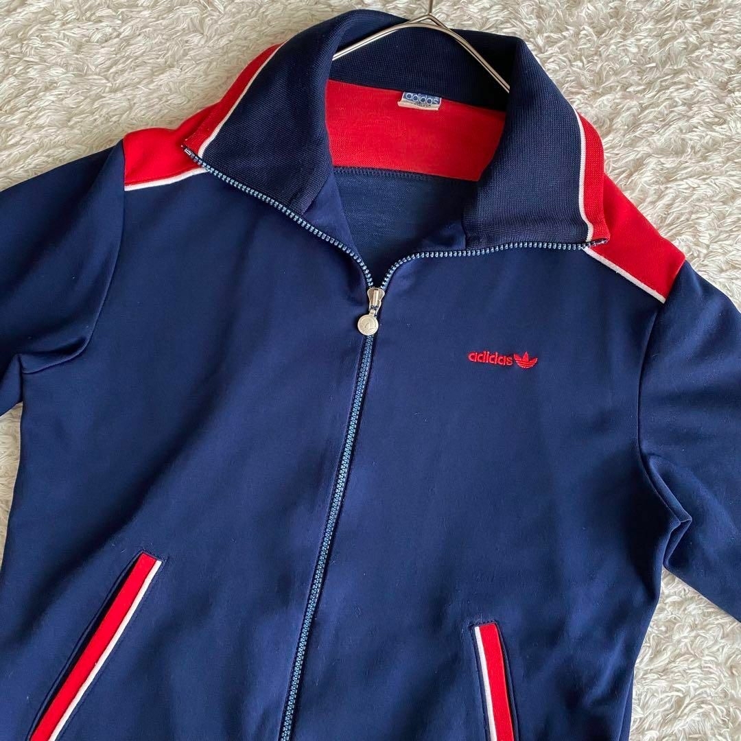 ☆70〜80s adidas デサント社製 西ドイツ トラックジャケット 紺 L ☆70〜80s adidas デサント社製 西ドイツ トラックジャケット 紺 L