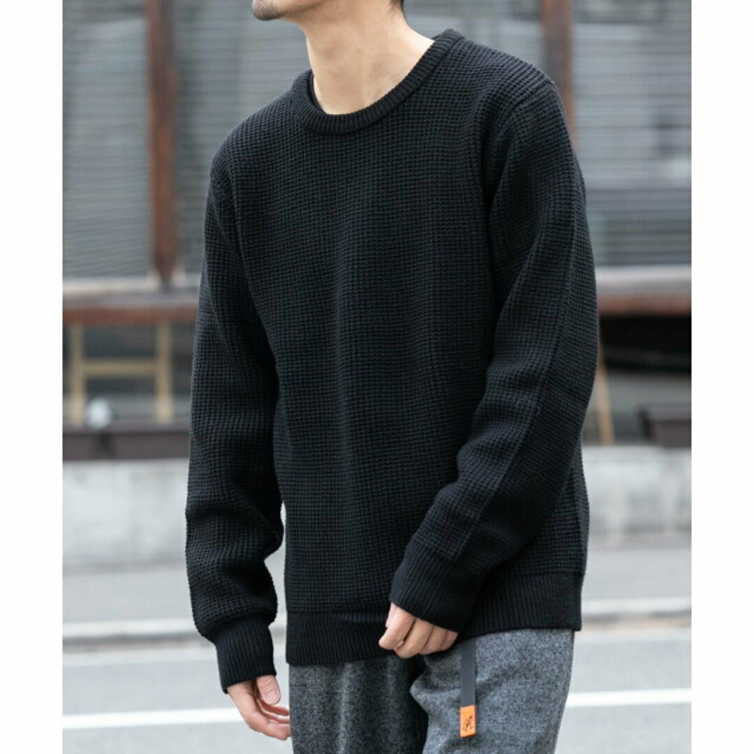 URBAN RESEARCH ROSSO(アーバンリサーチロッソ)の【BLACK】ウォッシャブルストレッチワッフルクルーネックプルオーバー メンズのトップス(ニット/セーター)の商品写真