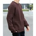 【BROWN】【M】ウォッシャブルストレッチワッフルクルーネックプルオーバー