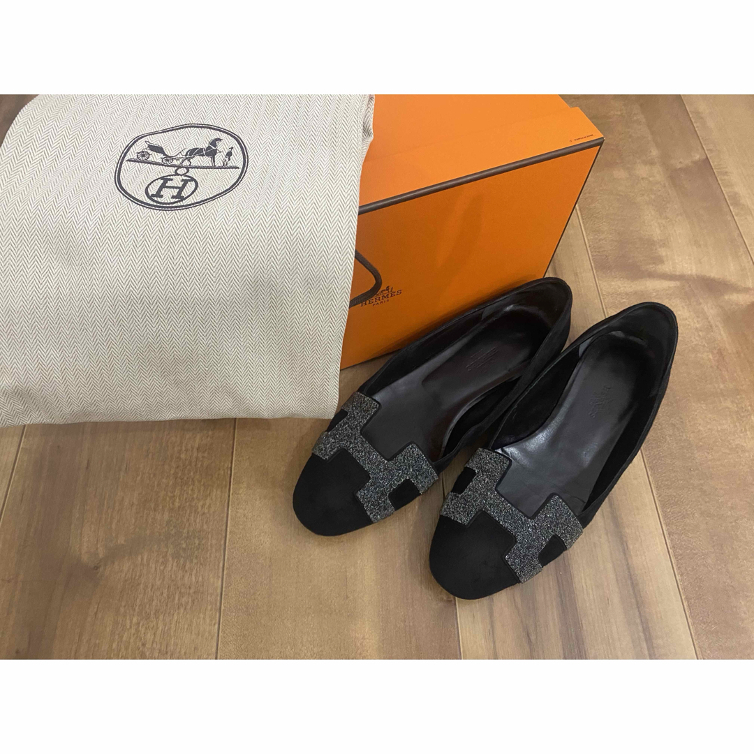 HERMES エルメス スウェード ×ラメ フラットシューズ HERMES エルメス スウェード ×ラメ フラットシューズ