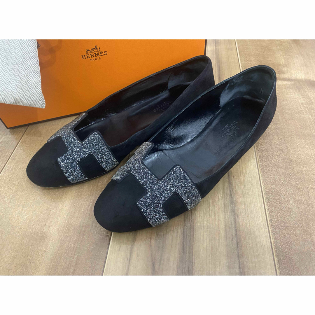 HERMES エルメス スウェード ×ラメ フラットシューズ HERMES エルメス スウェード ×ラメ フラットシューズ