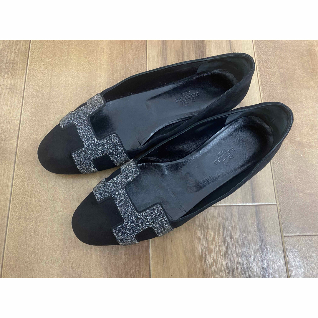 HERMES エルメス スウェード ×ラメ フラットシューズ HERMES エルメス スウェード ×ラメ フラットシューズ