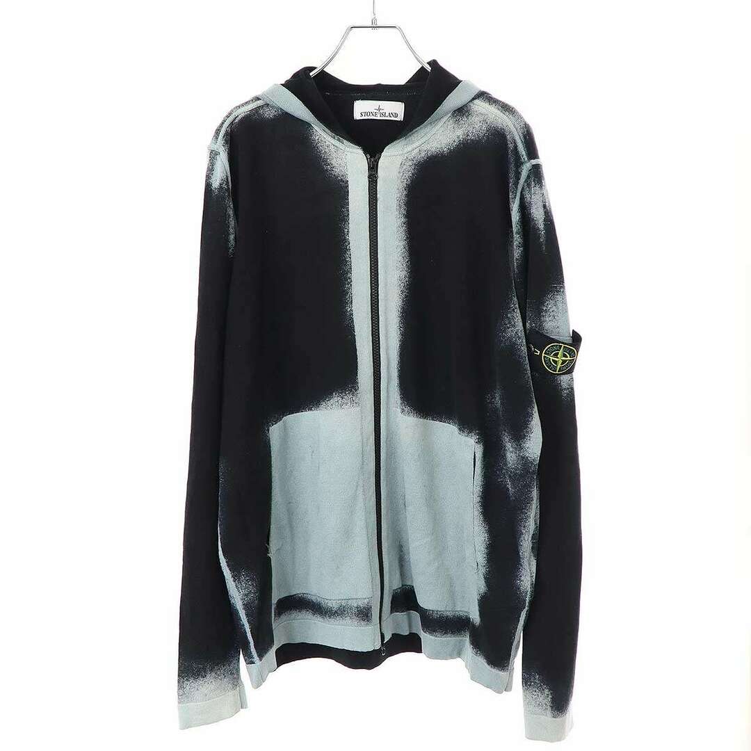 STONE ISLAND - STONE ISLAND ストーンアイランド AIRBRUSHED KNIT ZIP-UP ブラッシュドニットフーディ 7815545D9 ブラック ブルー XL