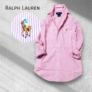 Ralph Lauren - 美品　ラルフローレン　ポニー刺繍　シャツ　ブラウス　ストライプ　コットン　2