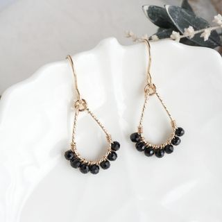 ✿SALE✿ 14kgf ブラックスピネル 雫 スパークルフープ ピアス(ピアス)