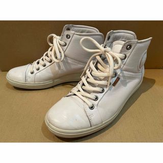 ECCO - ecco ホワイト レザー ハイカット スニーカー 24.5 ECCO - ecco ホワイト レザー ハイカット スニーカー 24.5