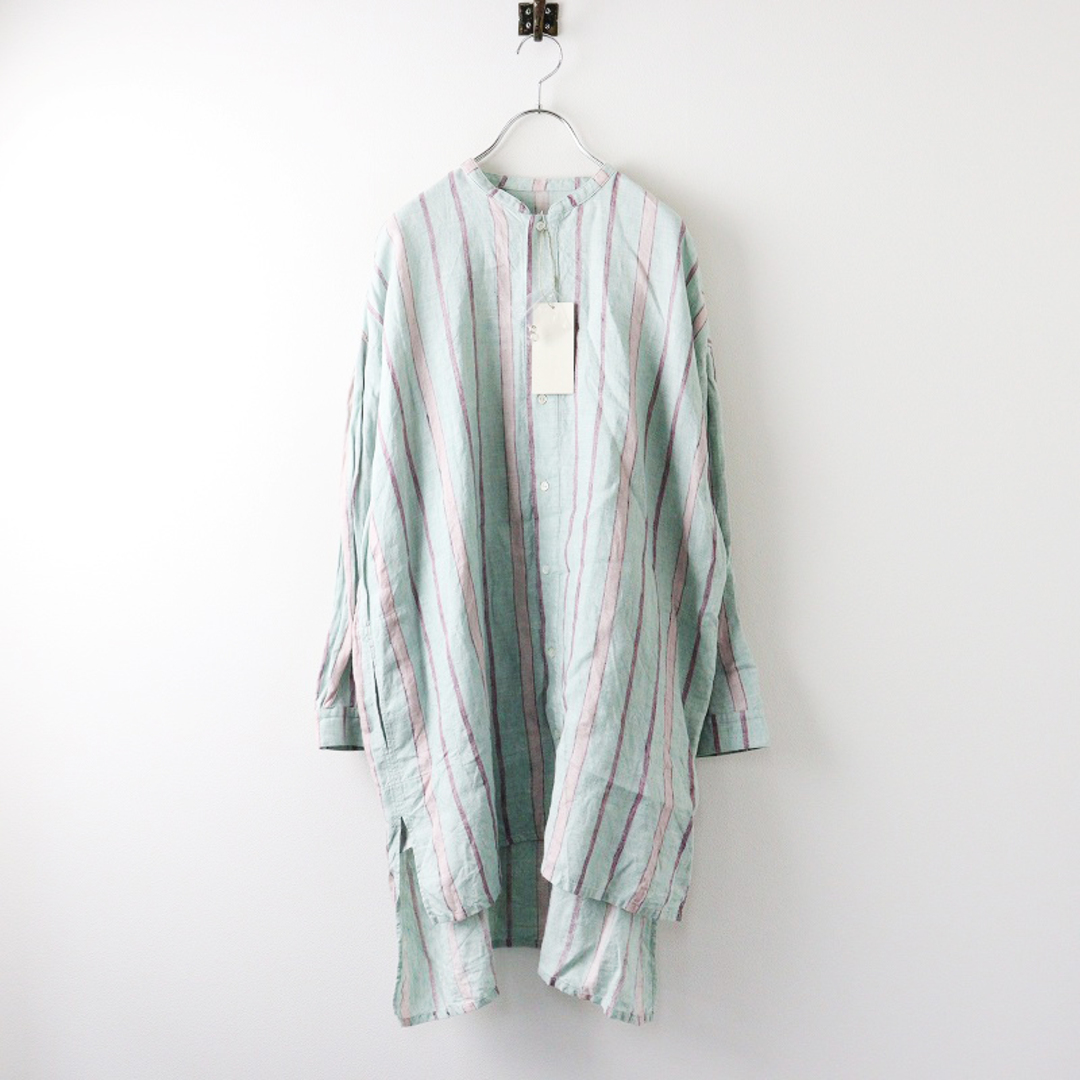 nest Robe - 未使用 2023SS ネストローブ nest Robe リネンマルチストライプシャツ F/ミント トップス ワンピース バンドカラー 【2400014082951】