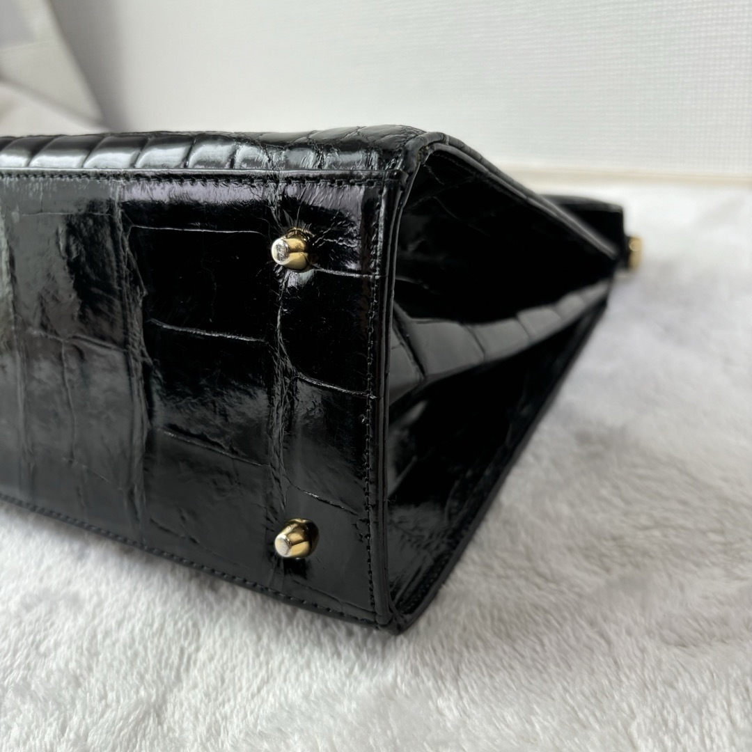 ✨美品✨JRA クロコ ワニ革 ハンドバッグ レザー 黒 日本製 全爬 ✨美品✨JRA クロコ ワニ革 ハンドバッグ レザー 黒 日本製 全爬