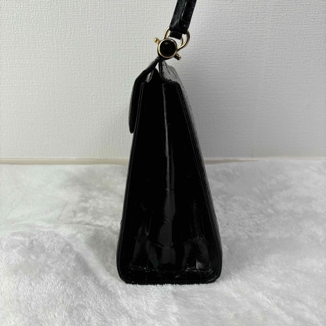 ✨美品✨JRA クロコ ワニ革 ハンドバッグ レザー 黒 日本製 全爬 ✨美品✨JRA クロコ ワニ革 ハンドバッグ レザー 黒 日本製 全爬