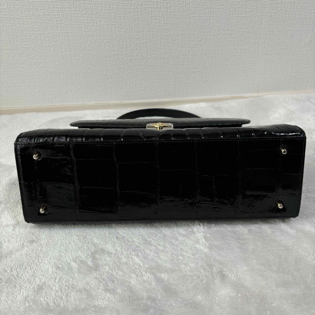 ✨美品✨JRA クロコ ワニ革 ハンドバッグ レザー 黒 日本製 全爬 ✨美品✨JRA クロコ ワニ革 ハンドバッグ レザー 黒 日本製 全爬