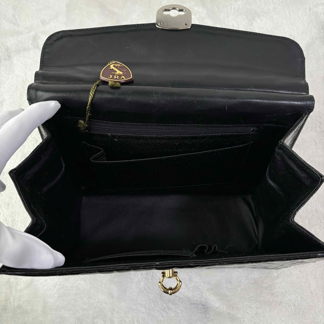 ✨美品✨JRA クロコ ワニ革 ハンドバッグ レザー 黒 日本製 全爬 ✨美品✨JRA クロコ ワニ革 ハンドバッグ レザー 黒 日本製 全爬