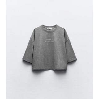 ZARA - グリッター　テキスト クロップド Tシャツ　Sサイズ　ZARA　ザラ　S ラメ