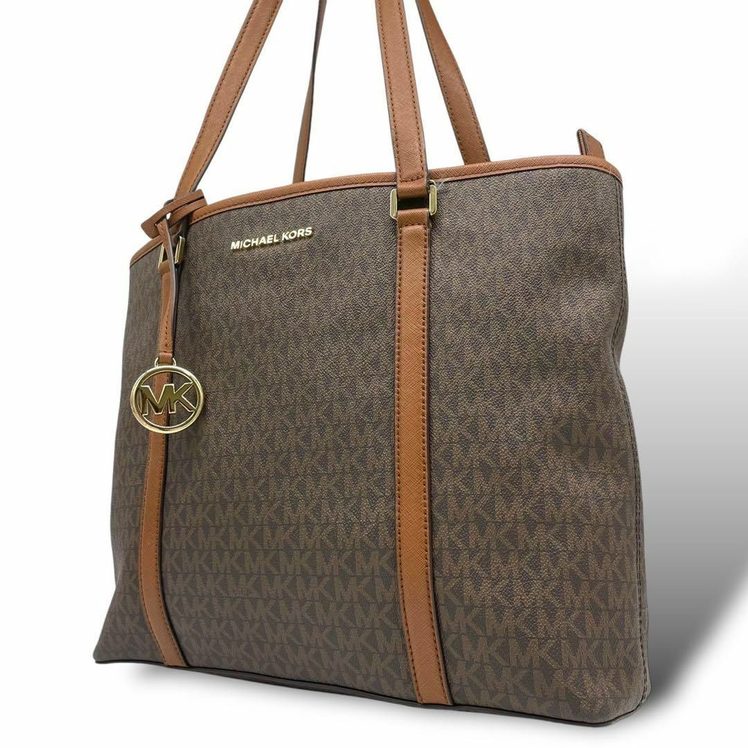 MICHAEL KORS - マイケルコース　トートバッグ　A4 PVCレザー　シグネチャー柄　ブラウン