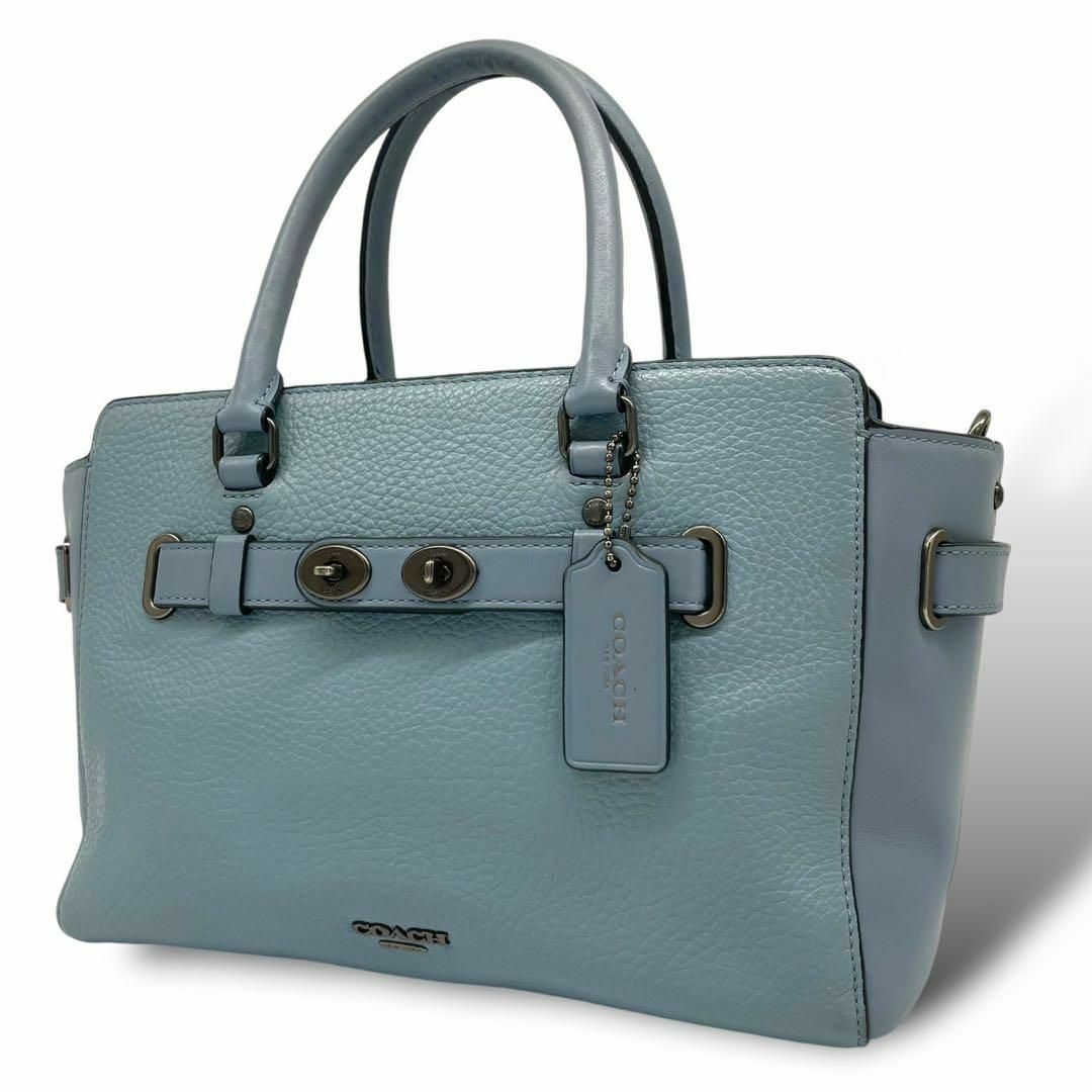 COACH - coach コーチ　スワッガー　ハンドバッグ　レザー　シボ　ブルー　水色