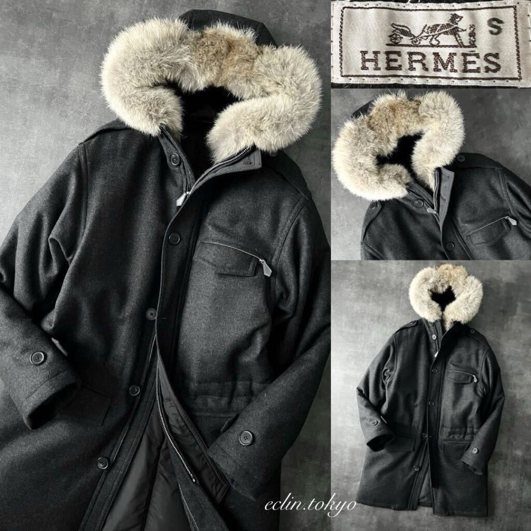 HERMES - HERMES 肉厚カシミヤウール ダウンコート《コヨーテファー》 E4233