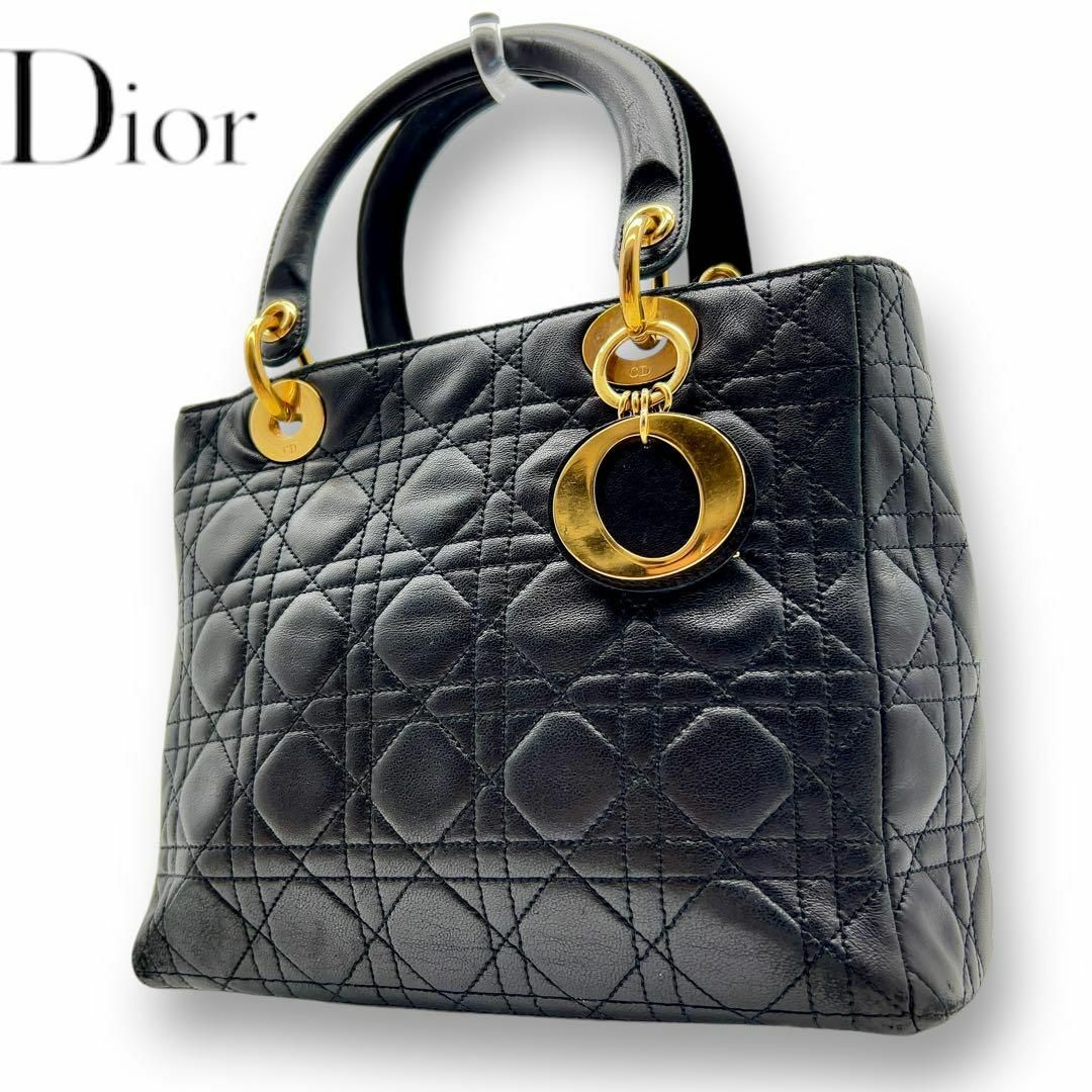 Christian Dior - 【最高級✨】ディオール カナージュ レディディオール 黒 レザー ハンドバッグ