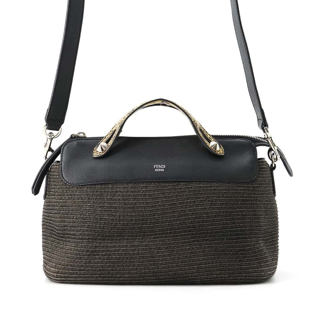 FENDI - フェンディ ハンドバッグ バイザウェイ パイソン ストロー ミディアム 8BL124 2wayショルダーバッグ 黒