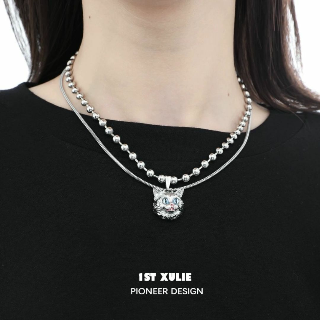 lilLilly - 1STXULIE ねこモチーフ ボールチェーン シルバー ネックレス 2本セット