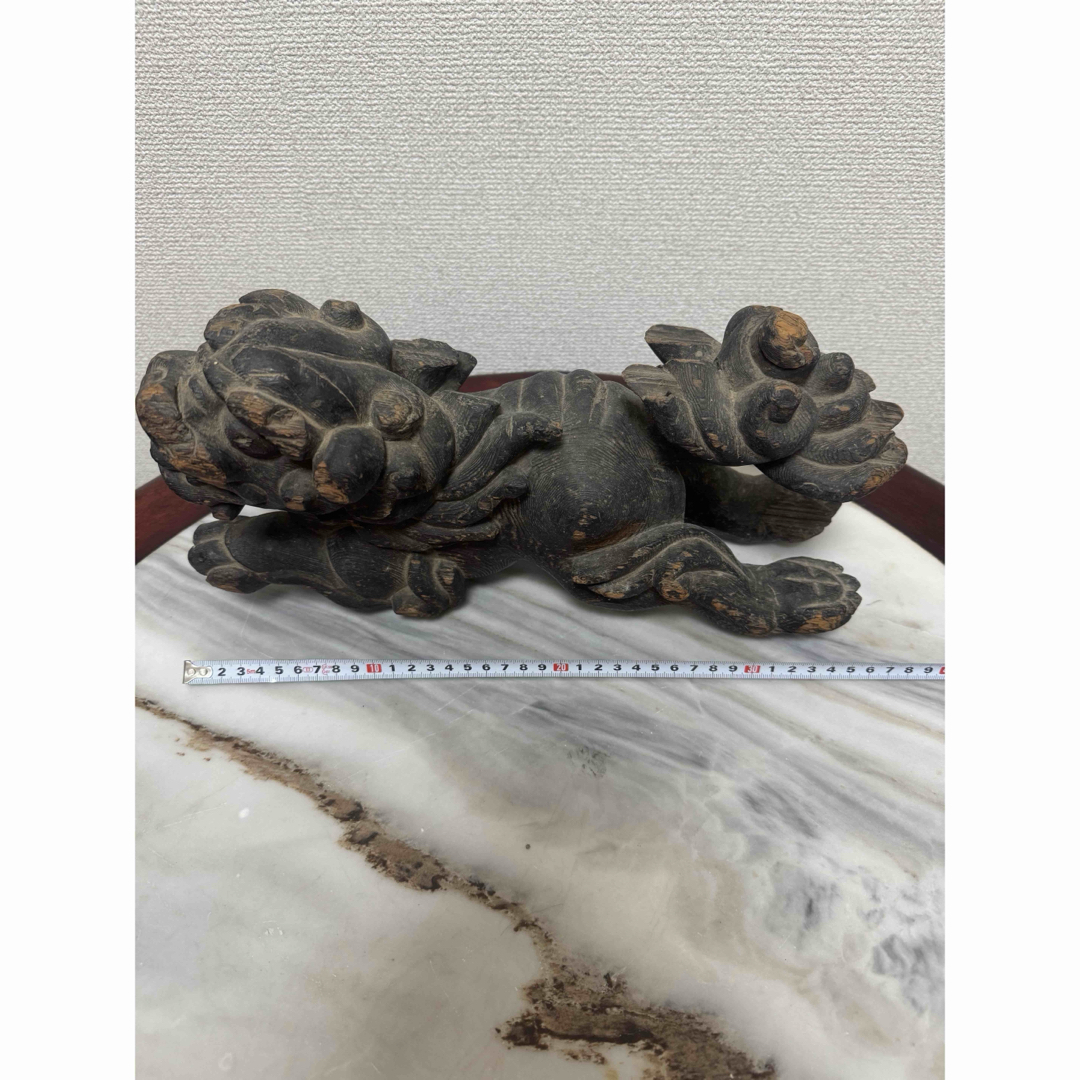 木製獅子の彫刻 置物 アンティーク コレクション