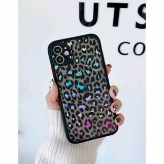 訳あり iphone13Proケース カラフル ヒョウ柄 ブラック スマホケース(iPhoneケース)
