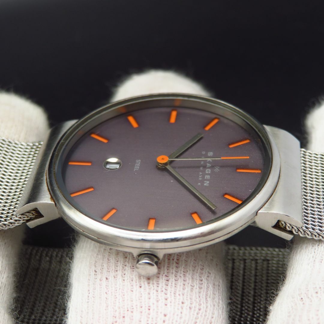 SKAGEN - SKAGEN 腕時計 デイト ブラック オレンジ メッシュ SKAGEN - SKAGEN 腕時計 デイト ブラック オレンジ メッシュ